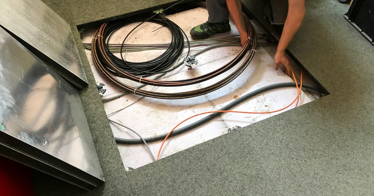 Commercial office floor box cabling installation