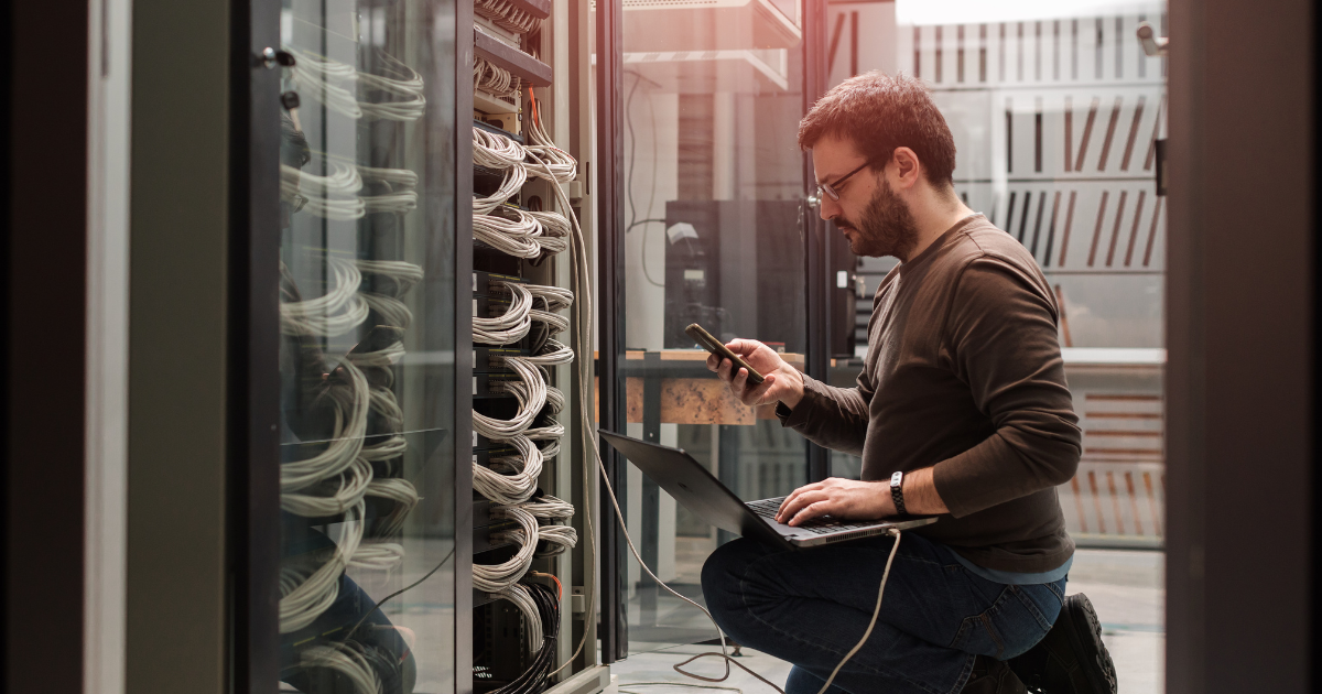 An organized server room with structured cabling neatly installed and labeled.