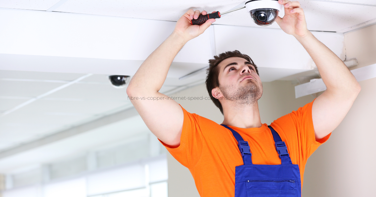 CCTV camera connected via PoE cabling in shop