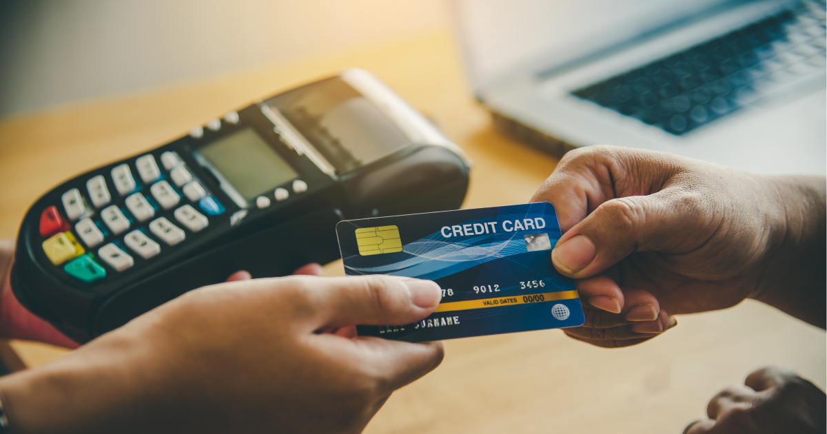 Customer paying with card at fast, reliable POS terminal